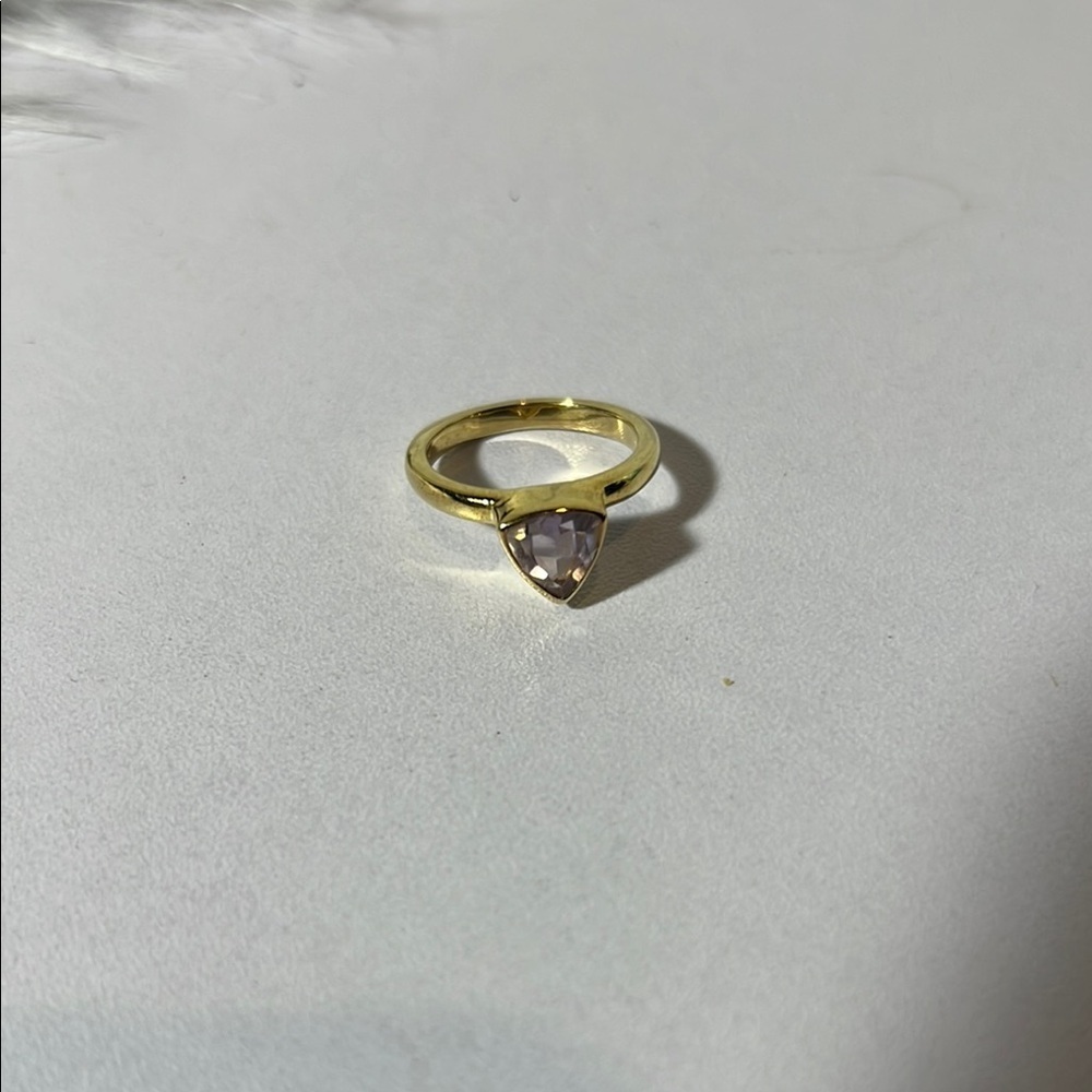 Amethyst & Gold Solitaire with Elegant Design 925 silver with 14k plating. WA426